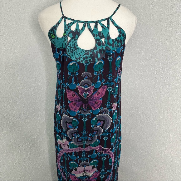 Custo Barcelona Vibrant Floral Maxi Dress in Teal and Magenta - Picture 7 of 10